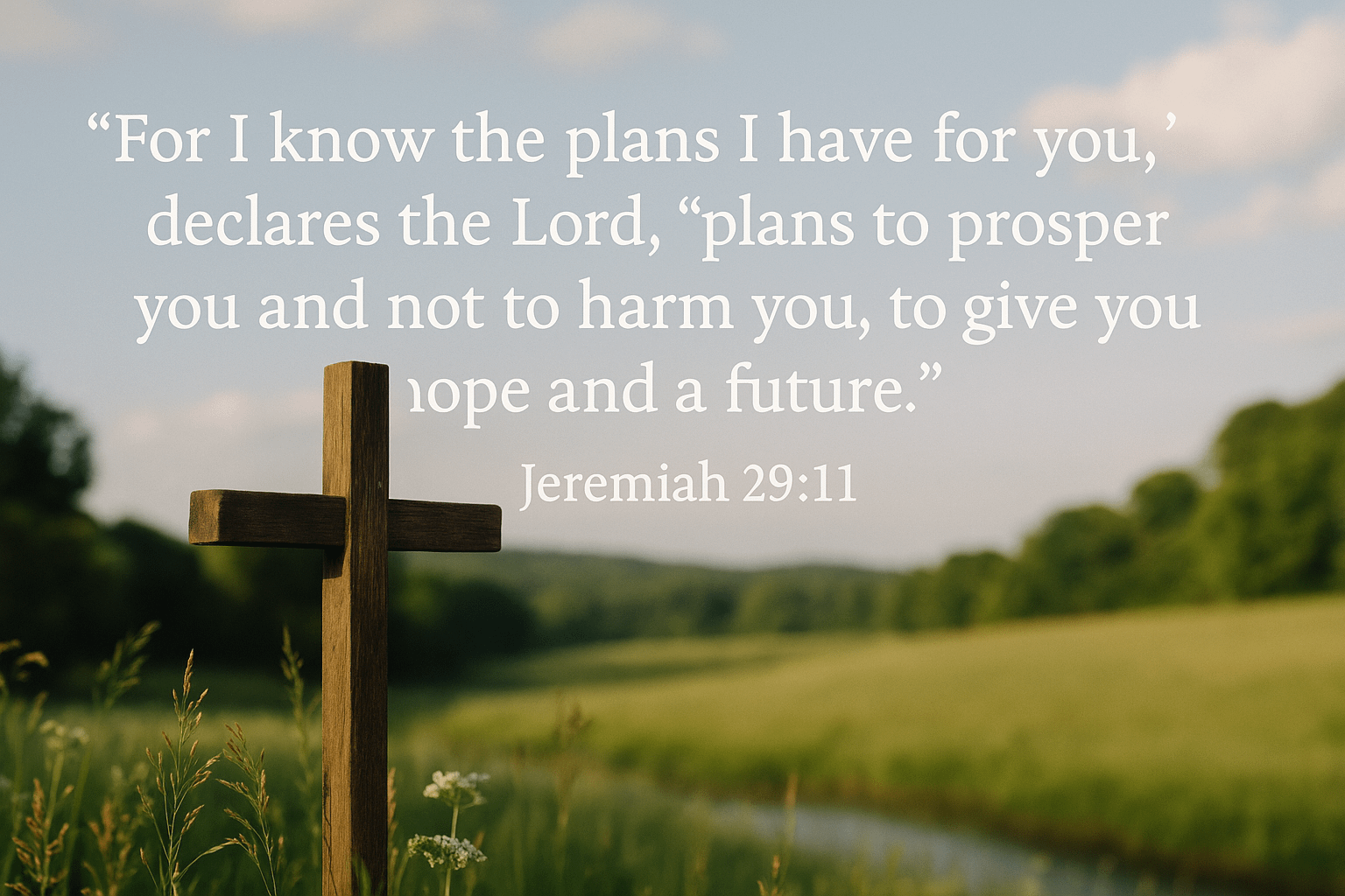 A photorealistic image depicting the spiritual themes of Jeremiah 29:11, featuring natural lighting and symbolic elements that represent biblical truth and faith.